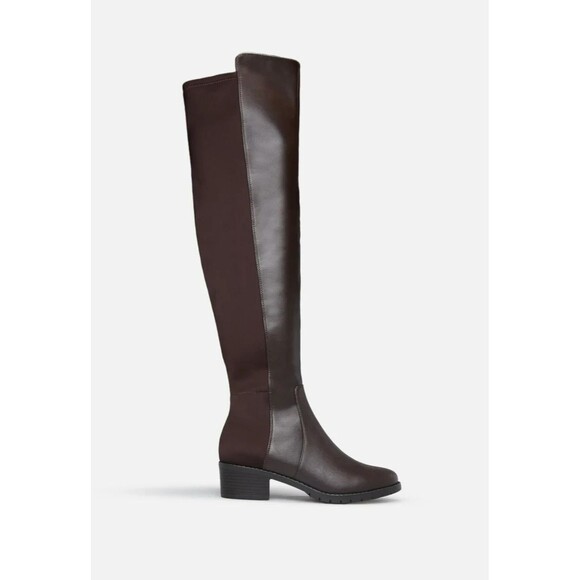 ShoeDazzle Lornah WC Riding Boots Dark Brown Over Knee Faux Leather Women's 8.5 - Picture 2 of 12